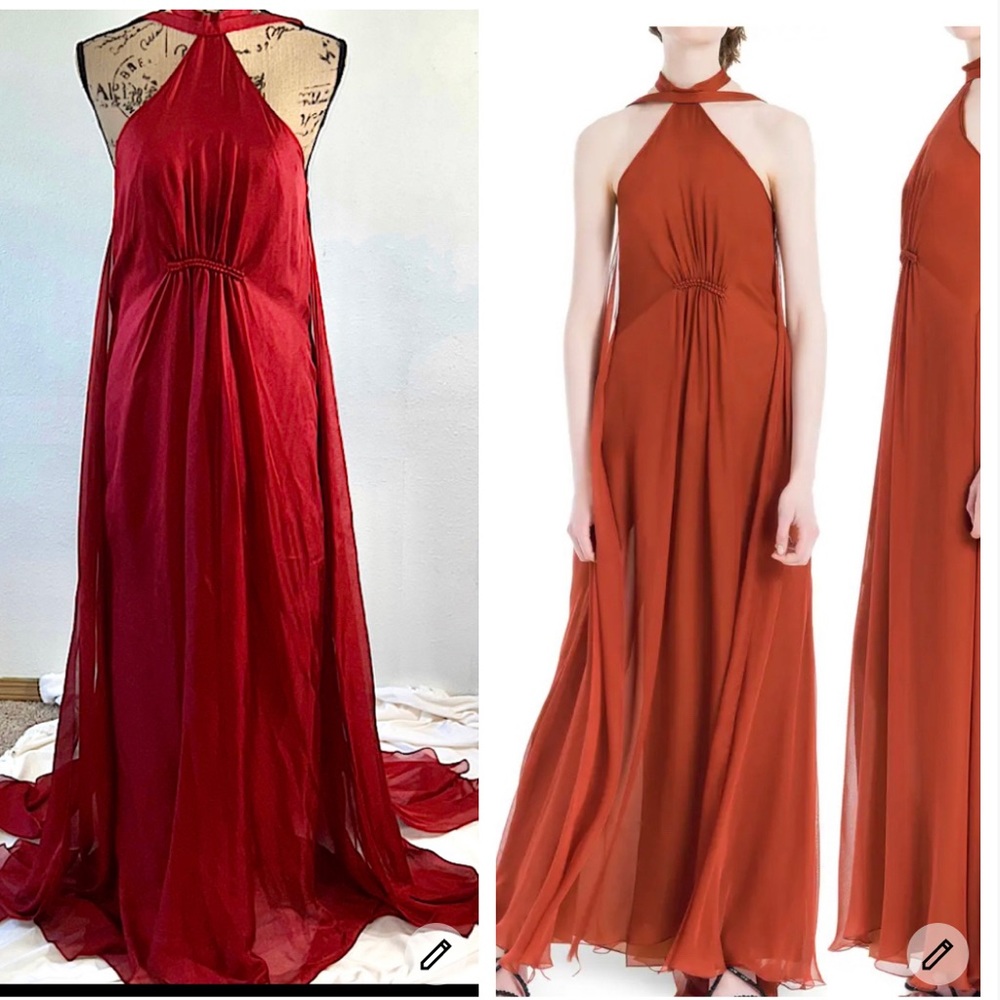 Leon Max limited edition silk chiffon halter maxi dress burgundy/wine Size 8 MWT